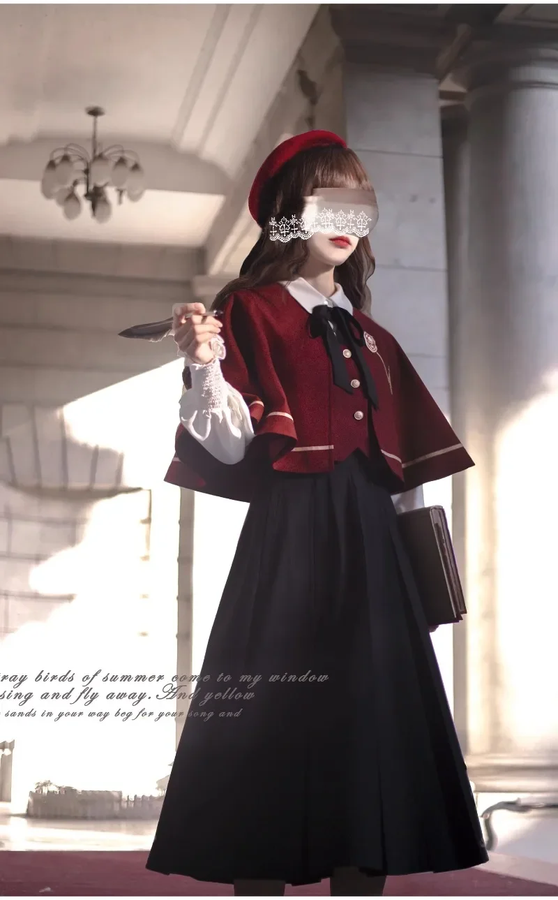 2023 Autumn Winter Japanese Rojita Cloak Vest Shirt Long Skirt Preppy Style Uniform Elegant New Year Coat Top Women's Clothing
2023 Autumn Winter Japanese Rojita Cloak Vest Shirt Long Skirt Preppy Style Uniform Elegant New Year Coat Top Women's Clothing
