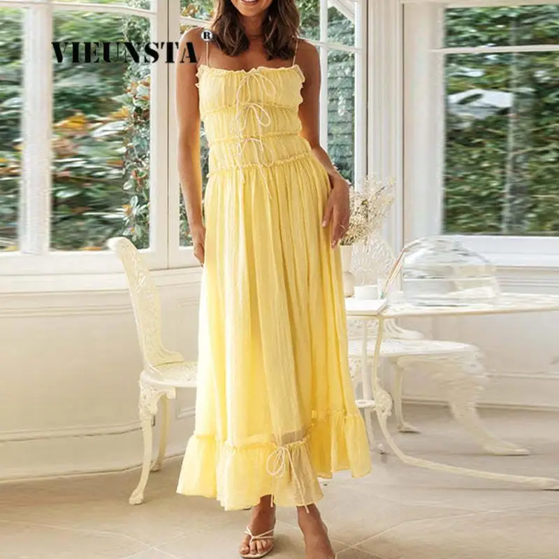 Elegant Sleeveless A-Line Party Dress Women Solid Pleated Maxi Romantic Dresses Summer Lady Spaghetti Strap Patchwork Bow Dress
Elegant Sleeveless A-Line Party Dress Women Solid Pleated Maxi Romantic Dresses Summer Lady Spaghetti Strap Patchwork Bow Dress