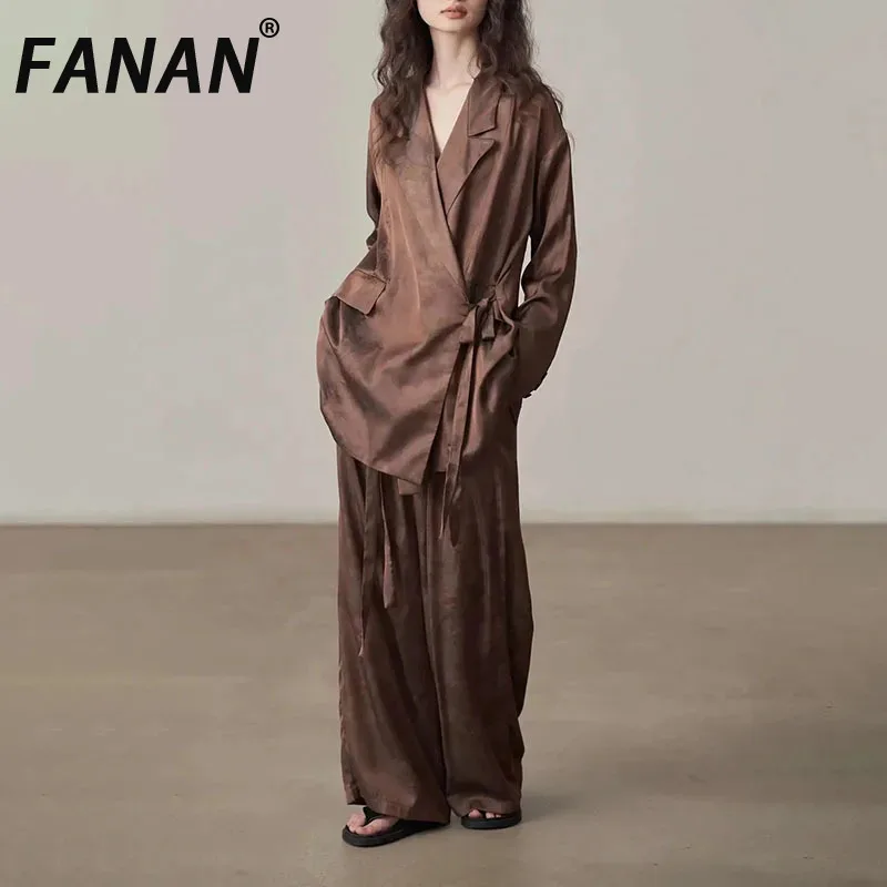 FANAN Vintage Women's 2 Piece Set Asymmetric Lace-up Gathered Waist Blazers+high Waist Straight Wide Leg Pants 2025 Autumn New
FANAN Vintage Women's 2 Piece Set Asymmetric Lace-up Gathered Waist Blazers+high Waist Straight Wide Leg Pants 2025 Autumn New
