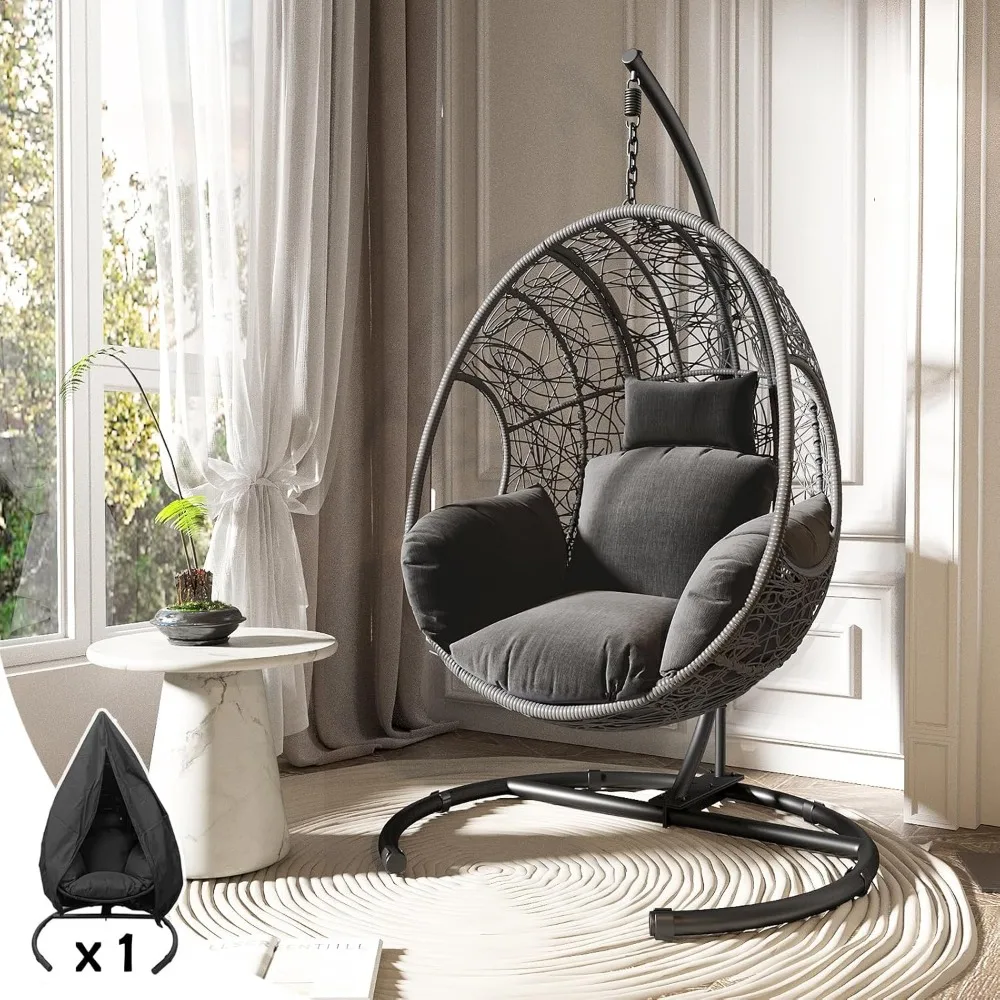 Hanging Egg Chair with C-Stand & Dust Cover, Oversized Wicker Swing Hammock Chair with Heavy Duty Steel, 8" Thicker Seat Cushion
Hanging Egg Chair with C-Stand & Dust Cover, Oversized Wicker Swing Hammock Chair with Heavy Duty Steel, 8" Thicker Seat Cushion