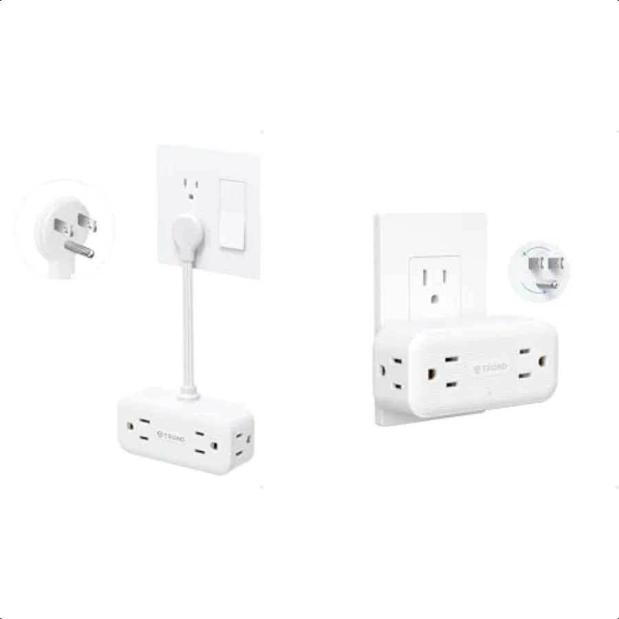 Surge Protector Outlet Extender with 360 Rotating Plug 4 AC Plug Adapter + Outlet Extender with 6 Inch Cord Flat Plug Adapter w
Surge Protector Outlet Extender with 360 Rotating Plug 4 AC Plug Adapter + Outlet Extender with 6 Inch Cord Flat Plug Adapter w