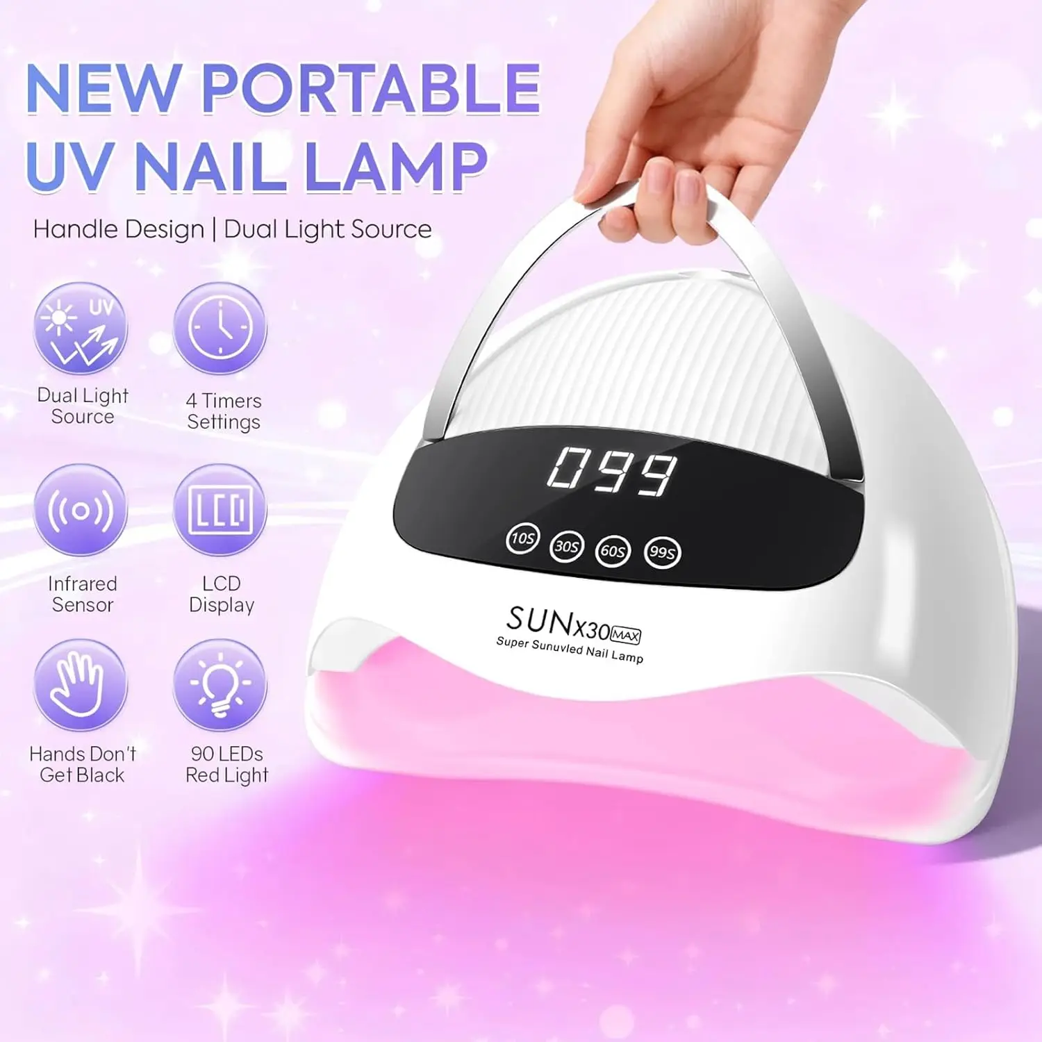 380W UV 90LED Nail Lamp Nail Dryer Gel Polish Light 4 Timer Settings Nail Polish Curing Gel LED Dryer With Automatic Sensor
380W UV 90LED Nail Lamp Nail Dryer Gel Polish Light 4 Timer Settings Nail Polish Curing Gel LED Dryer With Automatic Sensor