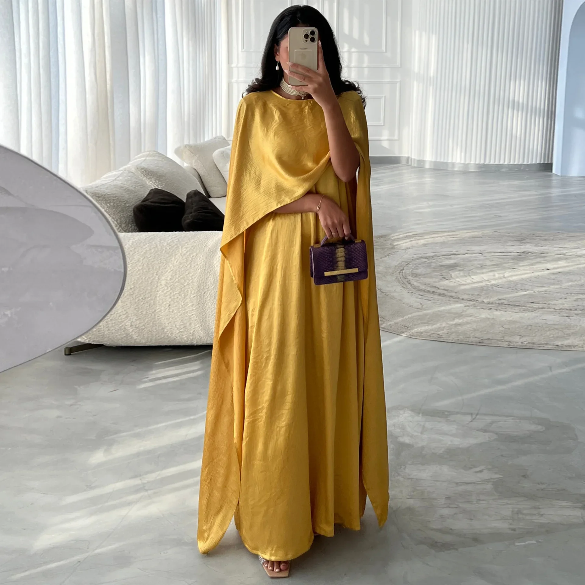 Fashion Summer Shiny Satin Abayas Women Muslim Dress Cloak Cape Sleeve Party Gown Eid Ramadan Djellaba Dubai Kaftan Turkey Robe
Fashion Summer Shiny Satin Abayas Women Muslim Dress Cloak Cape Sleeve Party Gown Eid Ramadan Djellaba Dubai Kaftan Turkey Robe