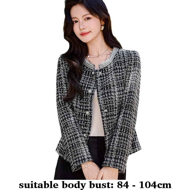 High quality plaid woolen blazer for women O neck with beading single breasted jacket autumn winter elegant clothes black white
High quality plaid woolen blazer for women O neck with beading single breasted jacket autumn winter elegant clothes black white