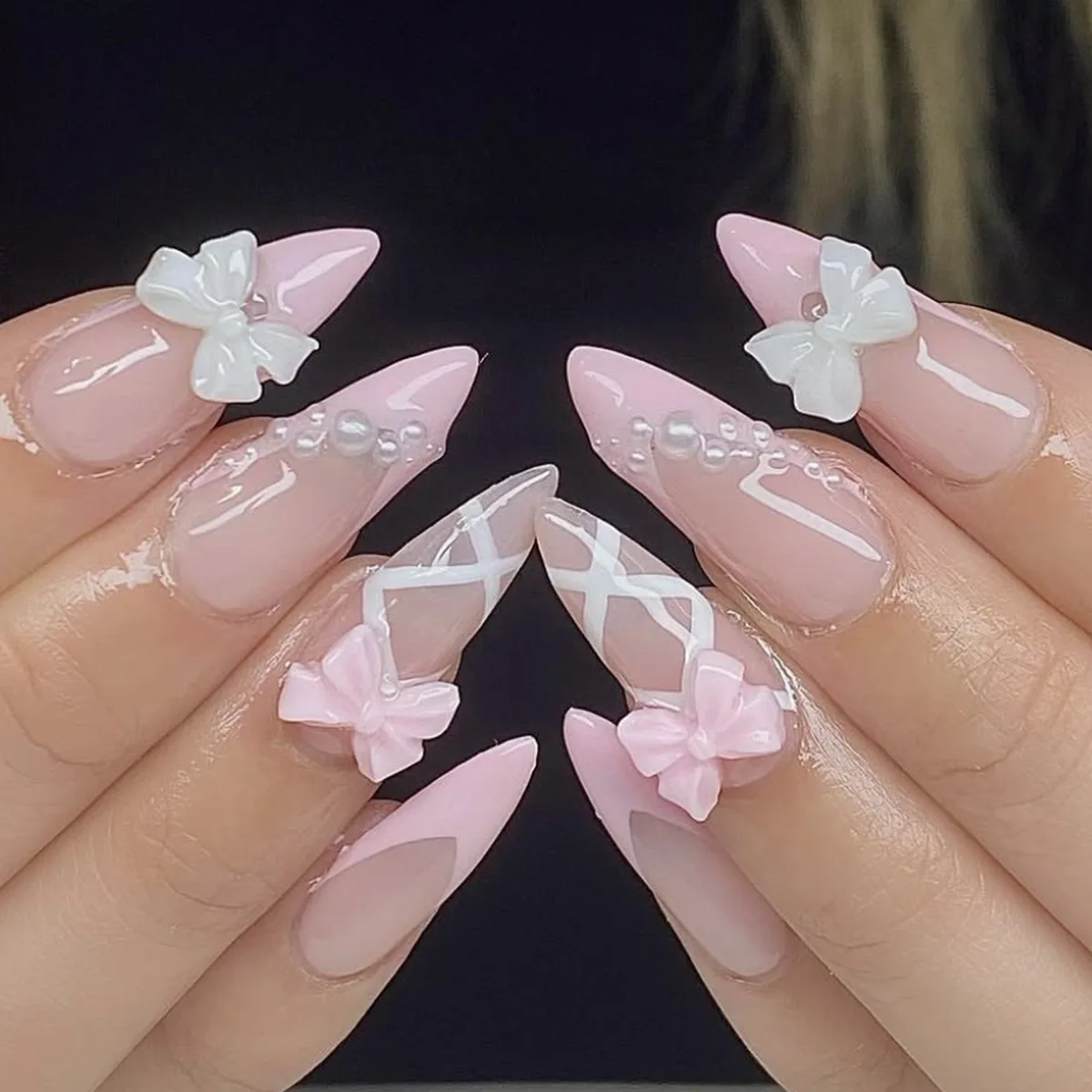 24Pcs Long Stiletto Fake Nails with 3D Bow Pearl Stripe Design Press on False Nails Pink French Detachable Full Cover Nails Tips
24Pcs Long Stiletto Fake Nails with 3D Bow Pearl Stripe Design Press on False Nails Pink French Detachable Full Cover Nails Tips