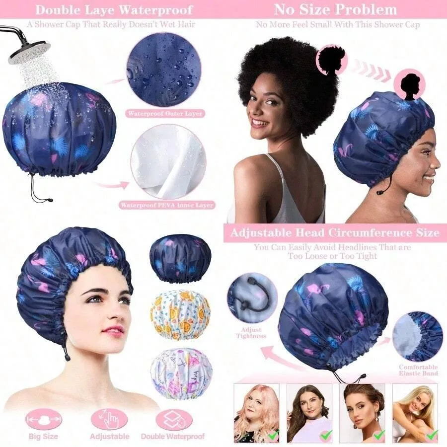 3 Pack Extra Large Double Layer Adjustable Shower Caps For Women Waterproof Exterior And EVA Lining Oversized Design For All Ha
3 Pack Extra Large Double Layer Adjustable Shower Caps For Women Waterproof Exterior And EVA Lining Oversized Design For All Ha