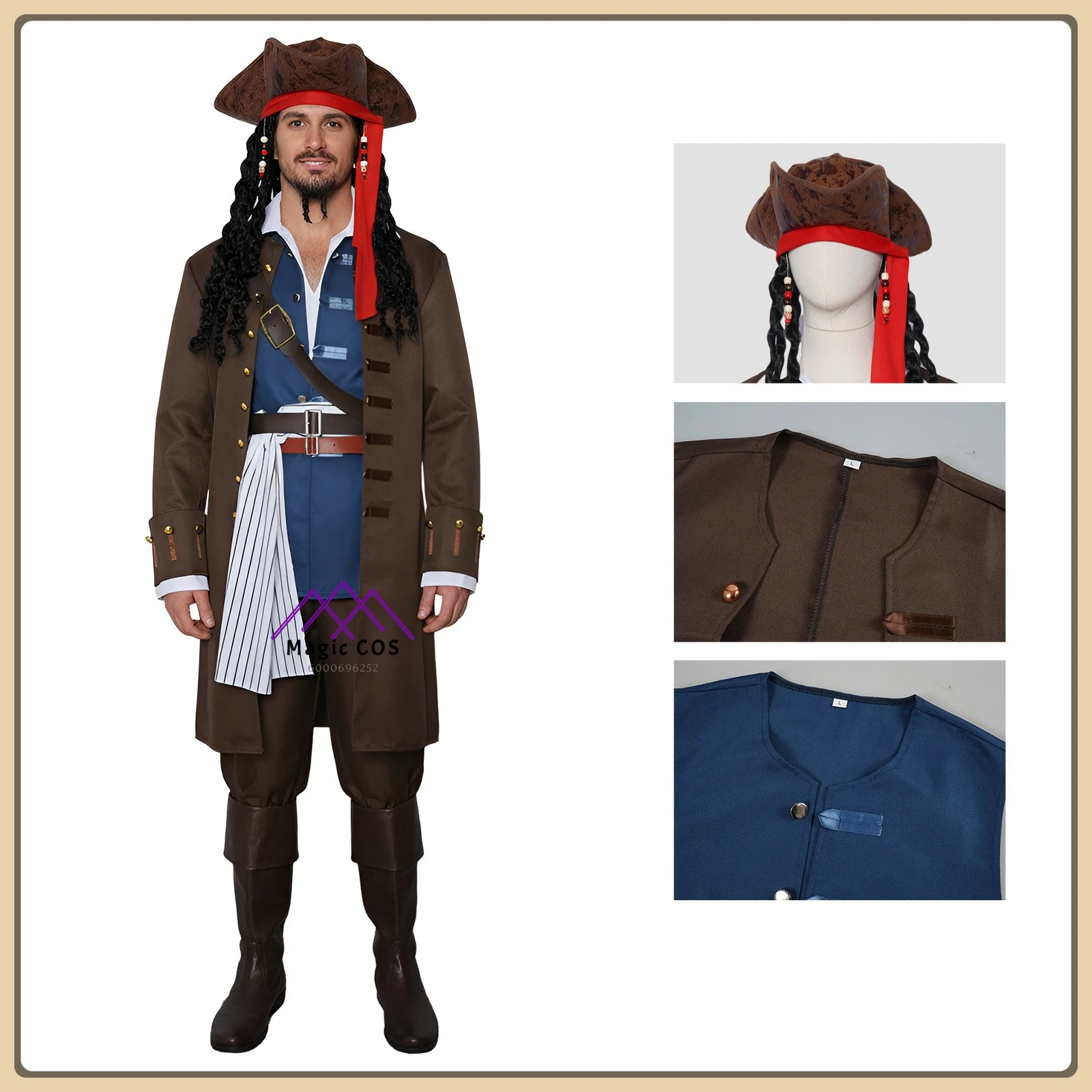 Movie Character Jack Sparrow Cosplay Costume Classic Brown Outfit + Hat Full Set y Comic Con Party Movie Outfit (Male Adult/Kid)
Movie Character Jack Sparrow Cosplay Costume Classic Brown Outfit + Hat Full Set y Comic Con Party Movie Outfit (Male Adult/Kid)