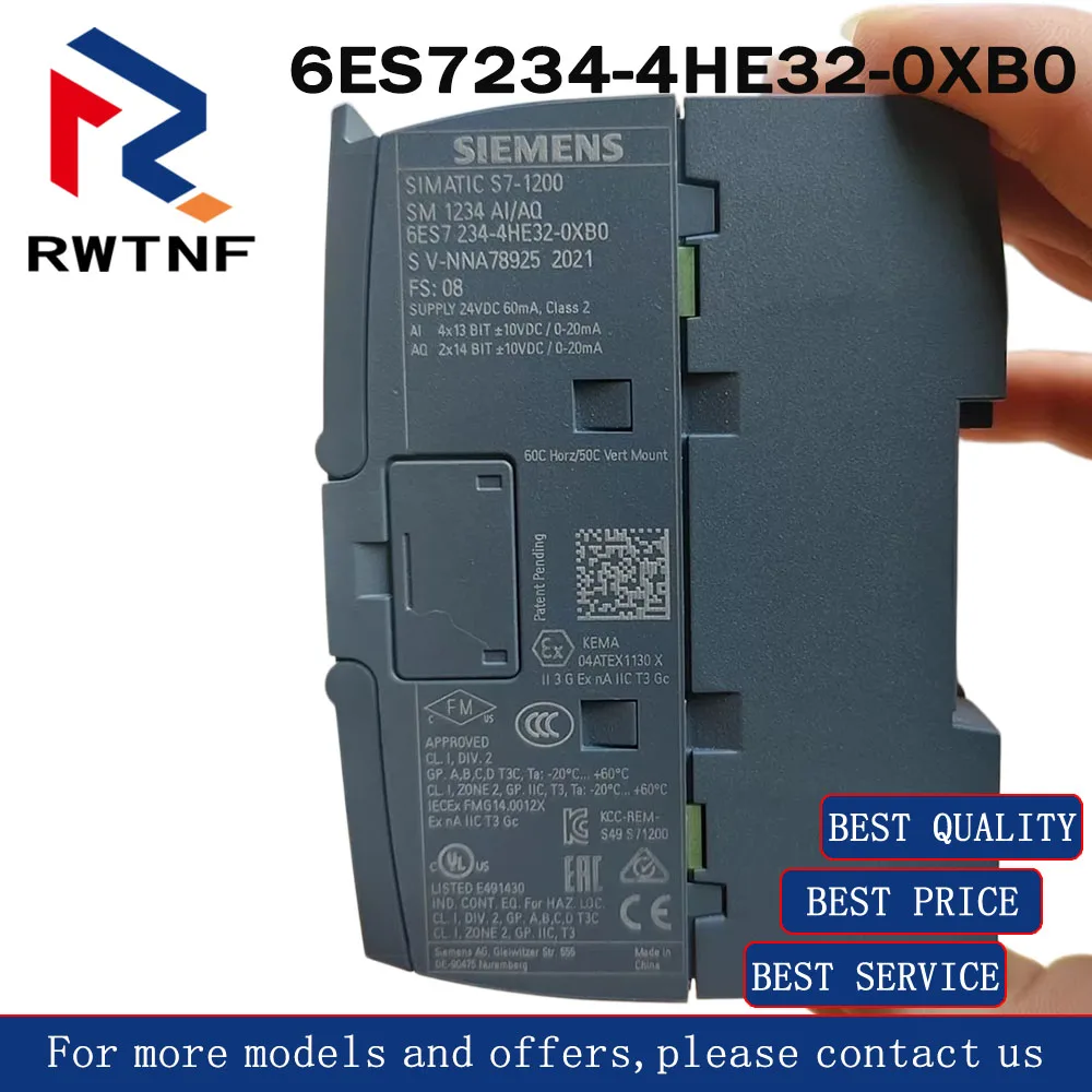 Новый оригинальный модуль аналогового вывода SIEMENS S7-1200 SM1232, артикул 6ES7234-4HE32-0XB0, 100% оригинальный, со склада.
Новый оригинальный модуль аналогового вывода SIEMENS S7-1200 SM1232, артикул 6ES7234-4HE32-0XB0, 100% оригинальный, со склада.