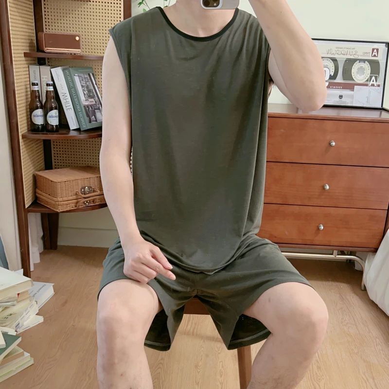 DAIMELU premium gray pajamas men's summer sleeveless bamboo cotton vest lazy youth loose casual loungewear set sleepwear suit
DAIMELU premium gray pajamas men's summer sleeveless bamboo cotton vest lazy youth loose casual loungewear set sleepwear suit
