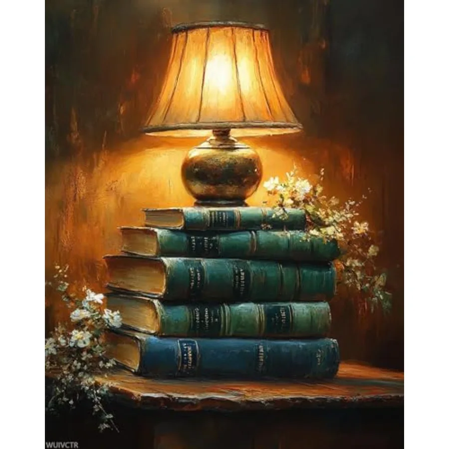 Paint by Numbers, Lamp Casting Light on Stack of Books, 16x20 Inch Drawing with Brushes Winter Home Decor Christmas Gift Withou
Paint by Numbers, Lamp Casting Light on Stack of Books, 16x20 Inch Drawing with Brushes Winter Home Decor Christmas Gift Withou