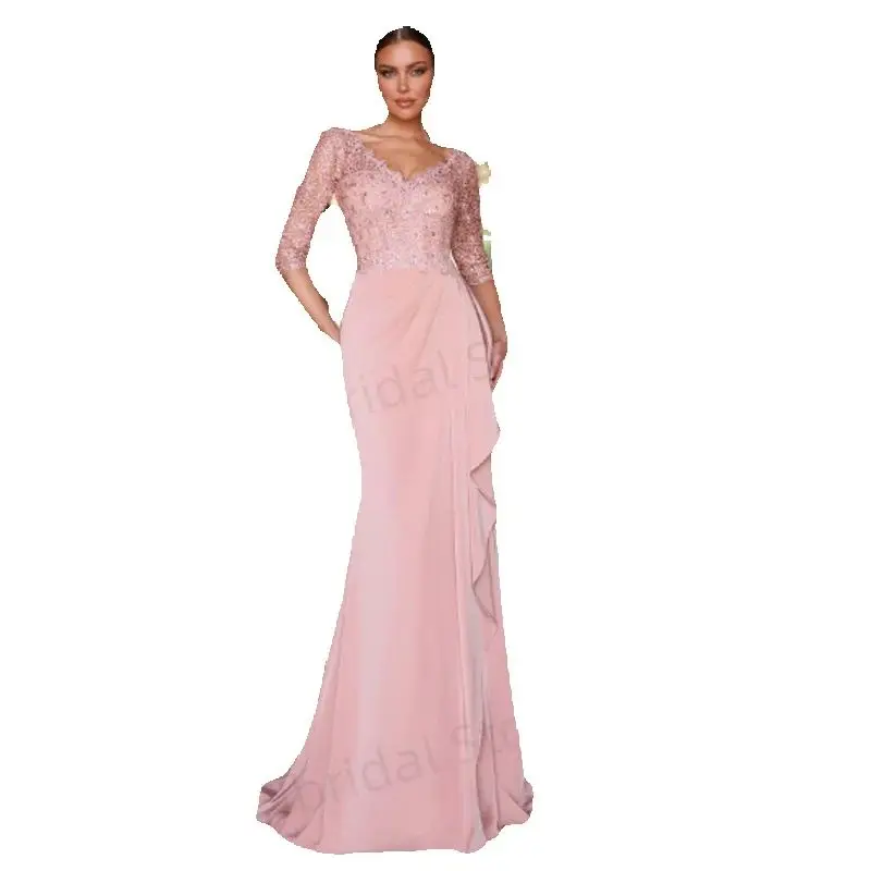 Customized Ruffle Mother of The Bride Dress 2025 A-Line V-Neck Lace Applique Formal Wedding Guest Party Dress for Women
Customized Ruffle Mother of The Bride Dress 2025 A-Line V-Neck Lace Applique Formal Wedding Guest Party Dress for Women