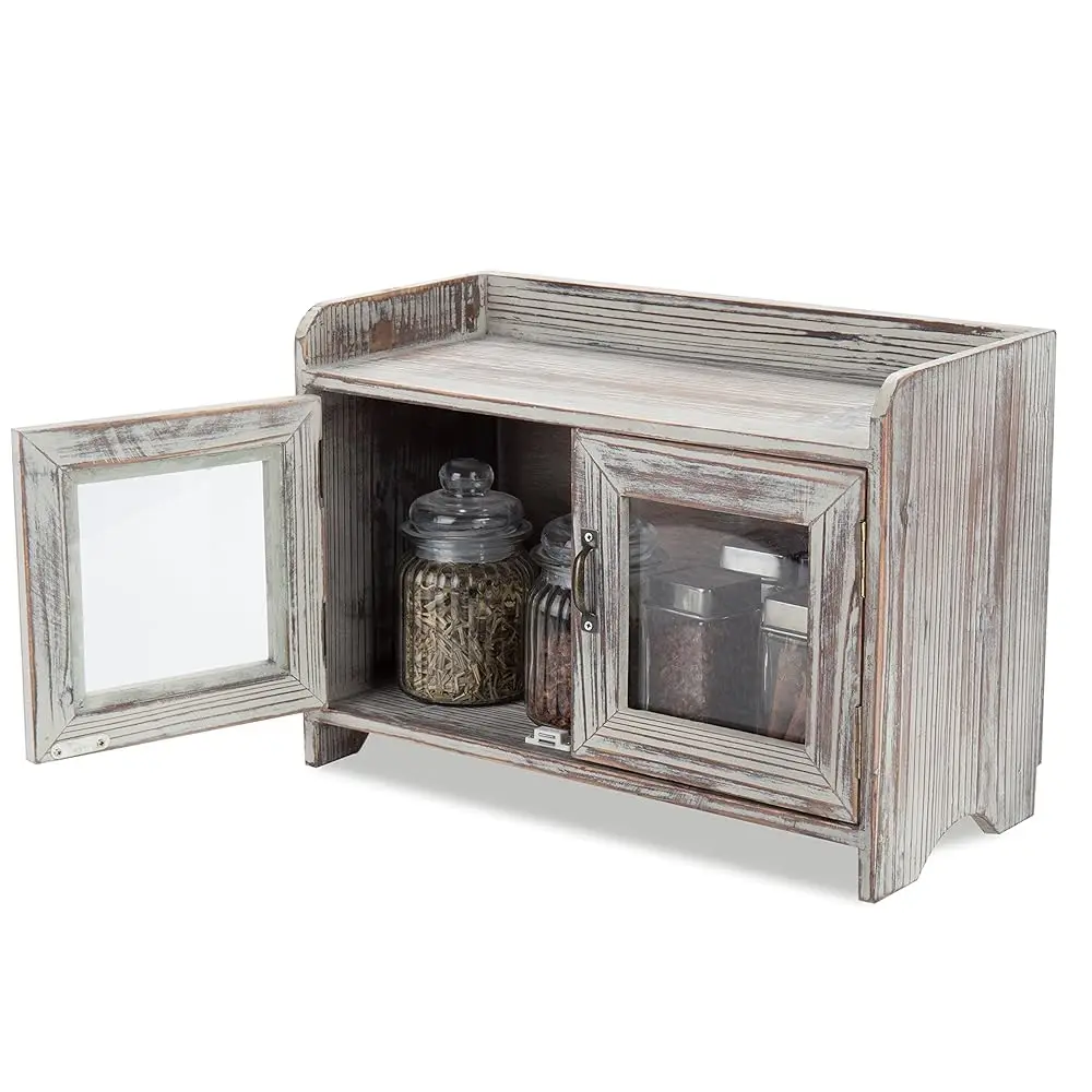 14 H Rustic Torched Wood Storage Cabinet With Glass Window Doors And Vintage Brass Tone Handles, Small Box Organizer With Top
14 H Rustic Torched Wood Storage Cabinet With Glass Window Doors And Vintage Brass Tone Handles, Small Box Organizer With Top