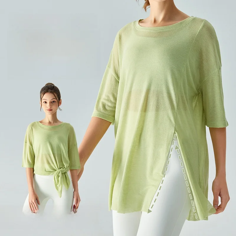 Женская легкая микропрозрачная повседневная спортивная блузка, свободный односторонний с разрезом, приятный для кожи топ для йоги и фитнеса, летний
Женская легкая микропрозрачная повседневная спортивная блузка, свободный односторонний с разрезом, приятный для кожи топ для йоги и фитнеса, летний