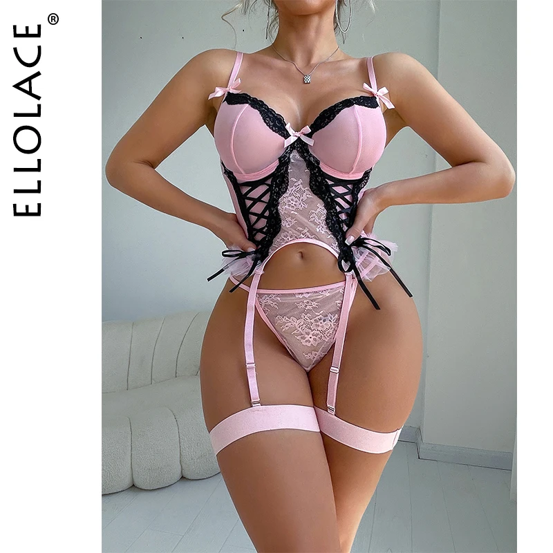 Ellolace Sweet Lingerie Sexy Women Cute Corset Bra Thong 2PC with Leg Circles Fancy Lace Splicing Bownot Dream Pure Desire 
Ellolace Sweet Lingerie Sexy Women Cute Corset Bra Thong 2PC with Leg Circles Fancy Lace Splicing Bownot Dream Pure Desire