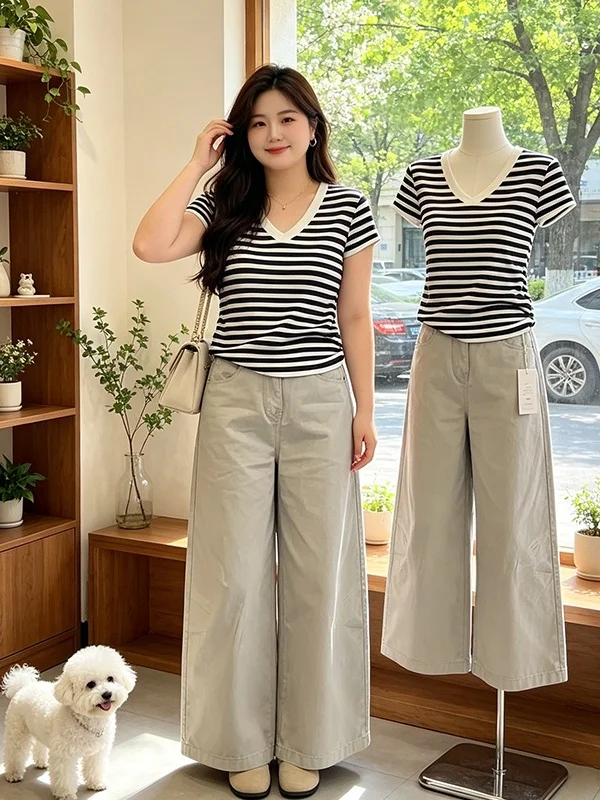 plus Size Striped Color Block V-Neck Top Wide Leg Balloon Pants Set Women Summer New Slimming Design Two Piece Set Fashionabl...
plus Size Striped Color Block V-Neck Top Wide Leg Balloon Pants Set Women Summer New Slimming Design Two Piece Set Fashionabl...