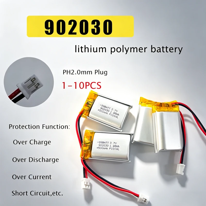 902030 Battery 500mAh 3.7V Li Polymer Lithium Batteries for Beauty Instrument Massager Hand Warmer Bluetooth Headset LED Light
902030 Battery 500mAh 3.7V Li Polymer Lithium Batteries for Beauty Instrument Massager Hand Warmer Bluetooth Headset LED Light