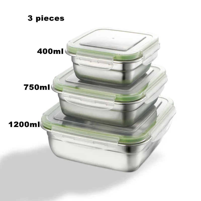 3 Pieces Stainless Steel Food Containers Food Storage Box Square Lunch Box 400/750/1200ml
3 Pieces Stainless Steel Food Containers Food Storage Box Square Lunch Box 400/750/1200ml