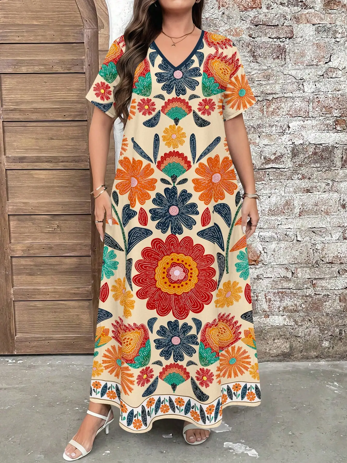 Boho Floral Print V-Neck Short Sleeve Maxi Dress For Women Summer Vacation Flowy Resort Dress
Boho Floral Print V-Neck Short Sleeve Maxi Dress For Women Summer Vacation Flowy Resort Dress