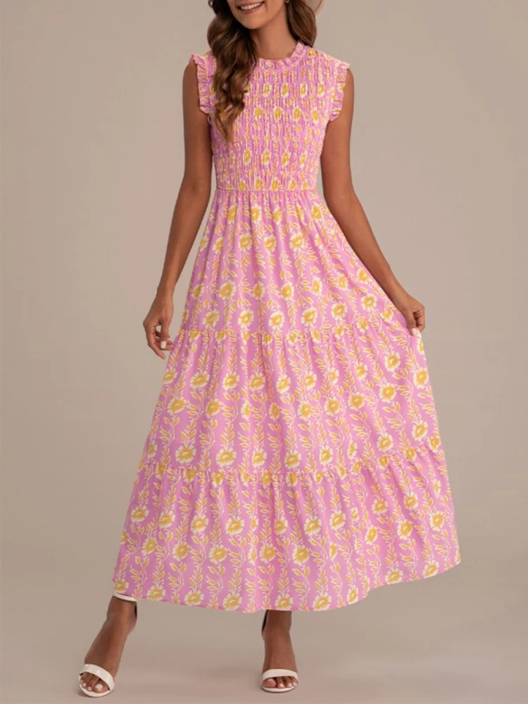 Rose Sleeveless High Neck Smocked Dresses Women's Sleeveless Printed Round Neck Dresses Best Spring Summer
Rose Sleeveless High Neck Smocked Dresses Women's Sleeveless Printed Round Neck Dresses Best Spring Summer
