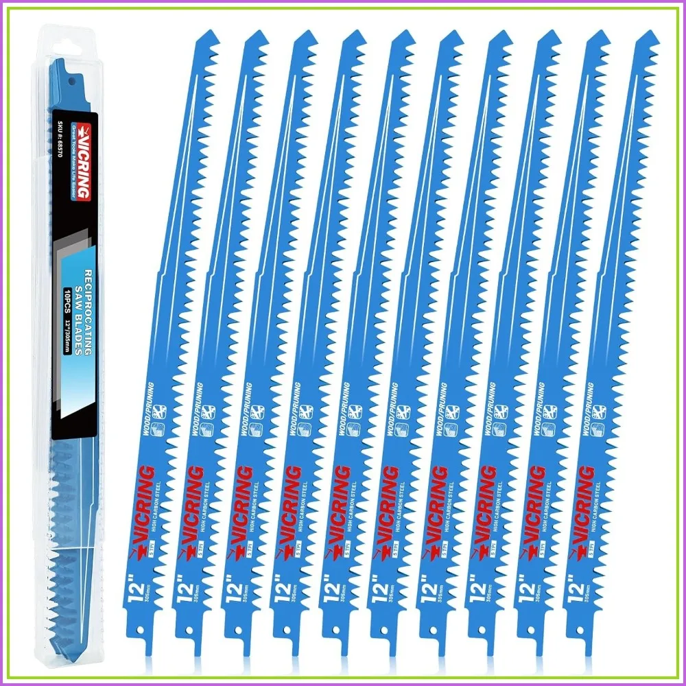 12 Inch Pruning Blades for Reciprocating Saw, High Carbon Steel, Wood Cutting, 10 Pack/5TPI with Case
12 Inch Pruning Blades for Reciprocating Saw, High Carbon Steel, Wood Cutting, 10 Pack/5TPI with Case