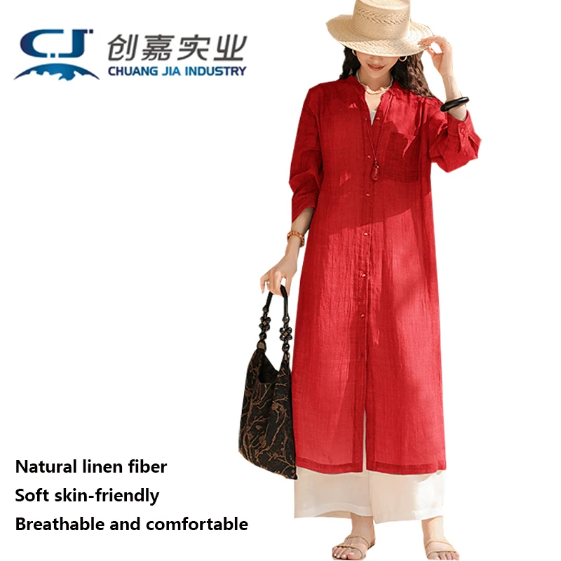 High-end Pure Linen Women Seven-point Sleeve Dress Stand Collar Single-breasted Skirt Simple Temperament Outdoor Casual Clothing
High-end Pure Linen Women Seven-point Sleeve Dress Stand Collar Single-breasted Skirt Simple Temperament Outdoor Casual Clothing