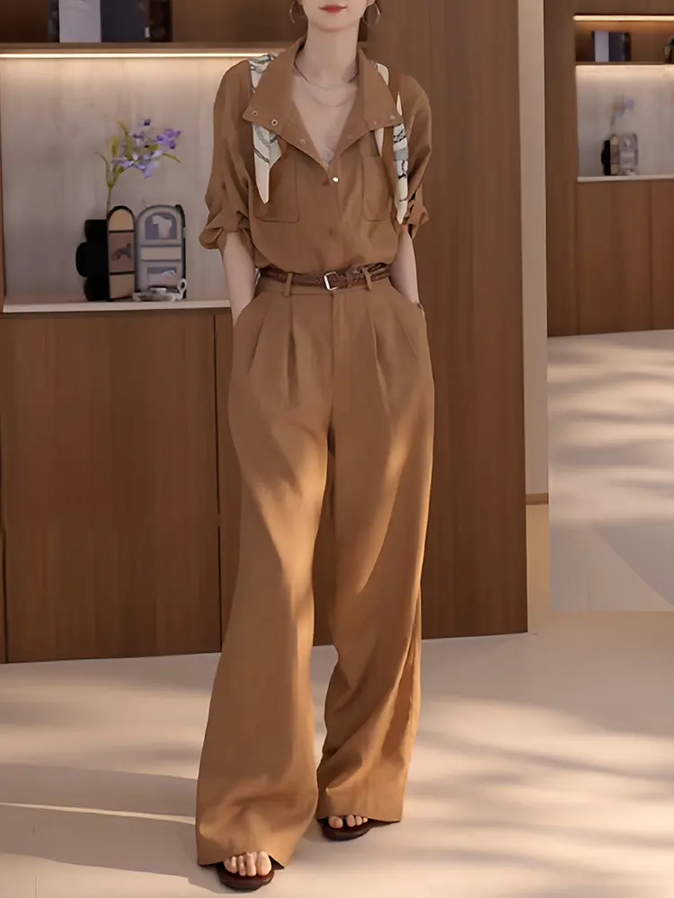 Summer 2026 Women's Loose Long Sleeve Shirt Wide Leg Pants Casual High Waist Two Piece Set Elegant Fashionable plus Size
Summer 2026 Women's Loose Long Sleeve Shirt Wide Leg Pants Casual High Waist Two Piece Set Elegant Fashionable plus Size