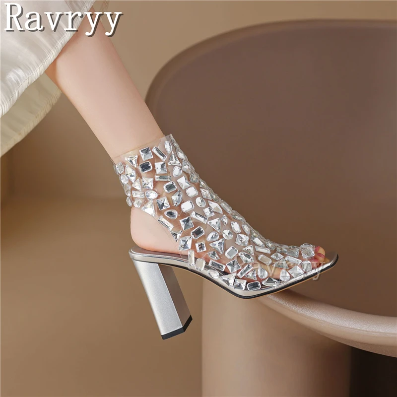 Summer New Square Open Toe Crystal Short Boots Transparent PVC Rhinestones Back Hollow Zipper High Heel Female Sandals
Summer New Square Open Toe Crystal Short Boots Transparent PVC Rhinestones Back Hollow Zipper High Heel Female Sandals