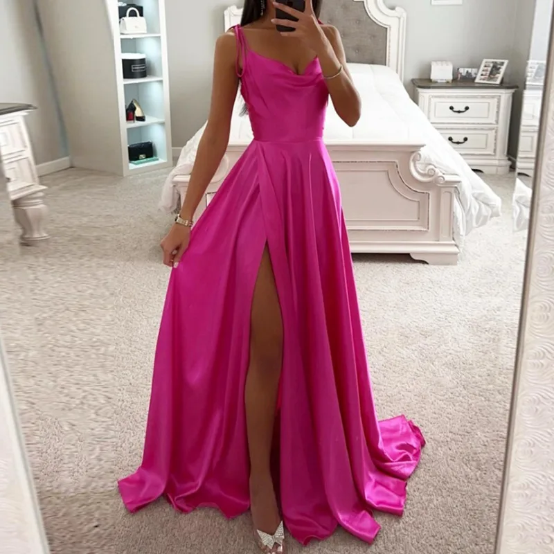 Spaghetti Straps A-line Prom Dresses Women 2024 Elegant Satin Formal Evening Dresses with Slit Simple Solid Party Gown Robe
Spaghetti Straps A-line Prom Dresses Women 2024 Elegant Satin Formal Evening Dresses with Slit Simple Solid Party Gown Robe