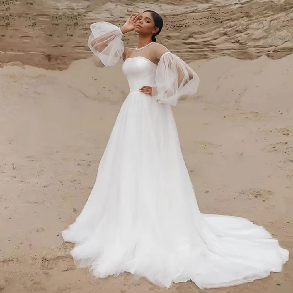 Customized Beach Bridal Gowns A-line Wedding Dresses Long Sleeve O-neck Pleated Boho Beading Bridal Gowns 2025 vestidos de novia
Customized Beach Bridal Gowns A-line Wedding Dresses Long Sleeve O-neck Pleated Boho Beading Bridal Gowns 2025 vestidos de novia
