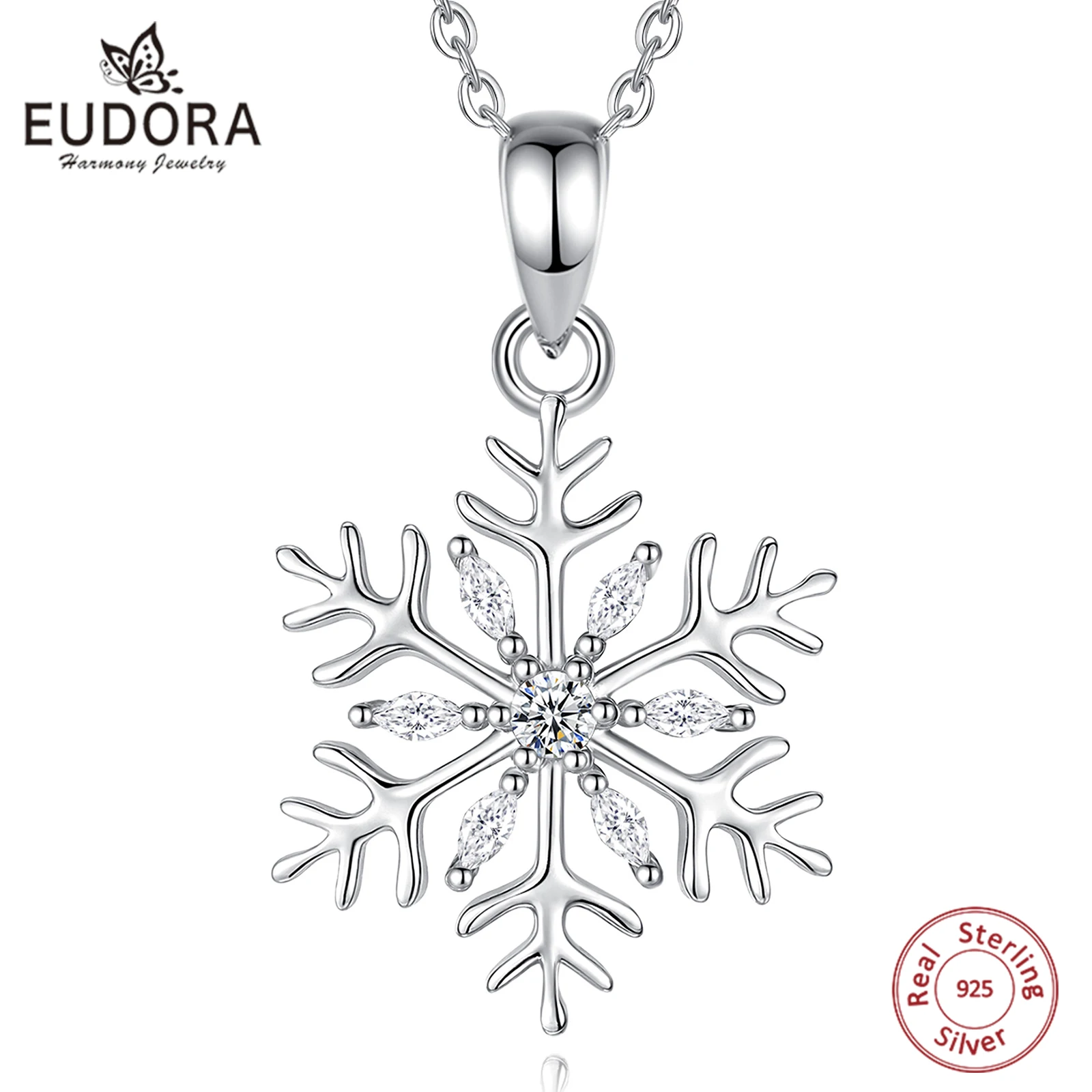 Ожерелье Eudora из стерлингового серебра 925 пробы со снежинками, чистый циркон, зимний кулон, зимние изысканные праздничные украшения, Рождественский подарок для женщин
Ожерелье Eudora из стерлингового серебра 925 пробы со снежинками, чистый циркон, зимний кулон, зимние изысканные праздничные украшения, Рождественский подарок для женщин