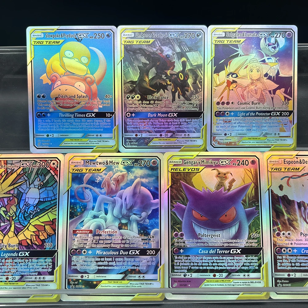DIY Anime PTCG Selfmade Color Flash Card Slowpoke Psyduck Umbreon Darkai Solgaleo Lunala Gx English Version Collecting Card Gift
DIY Anime PTCG Selfmade Color Flash Card Slowpoke Psyduck Umbreon Darkai Solgaleo Lunala Gx English Version Collecting Card Gift