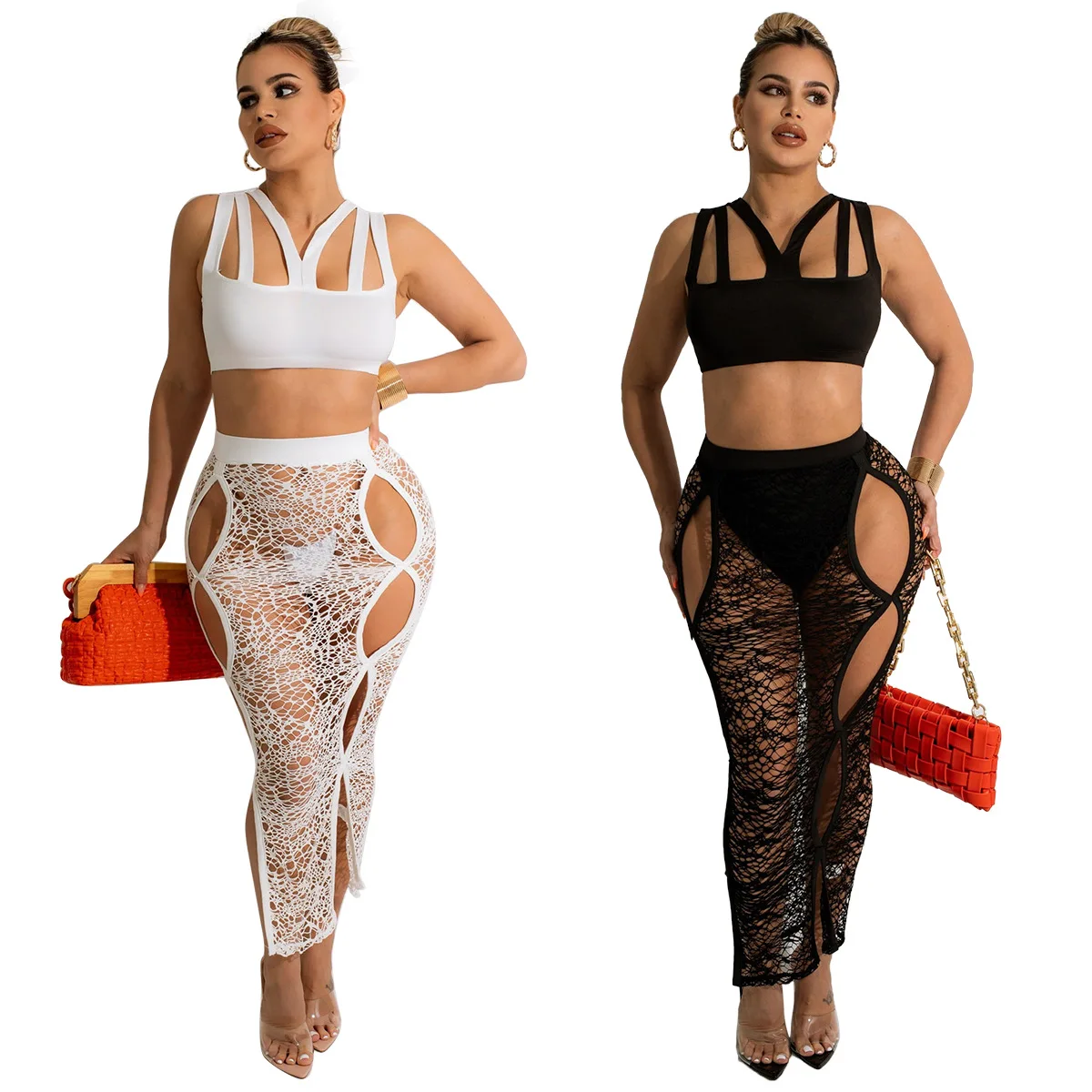 SKMY Fashion Women Lace Suit Sleeveless Bandage Crop Top Sexy Hollow Out Perspective Skirt Set Summer Beach Outfits Solid Color
SKMY Fashion Women Lace Suit Sleeveless Bandage Crop Top Sexy Hollow Out Perspective Skirt Set Summer Beach Outfits Solid Color