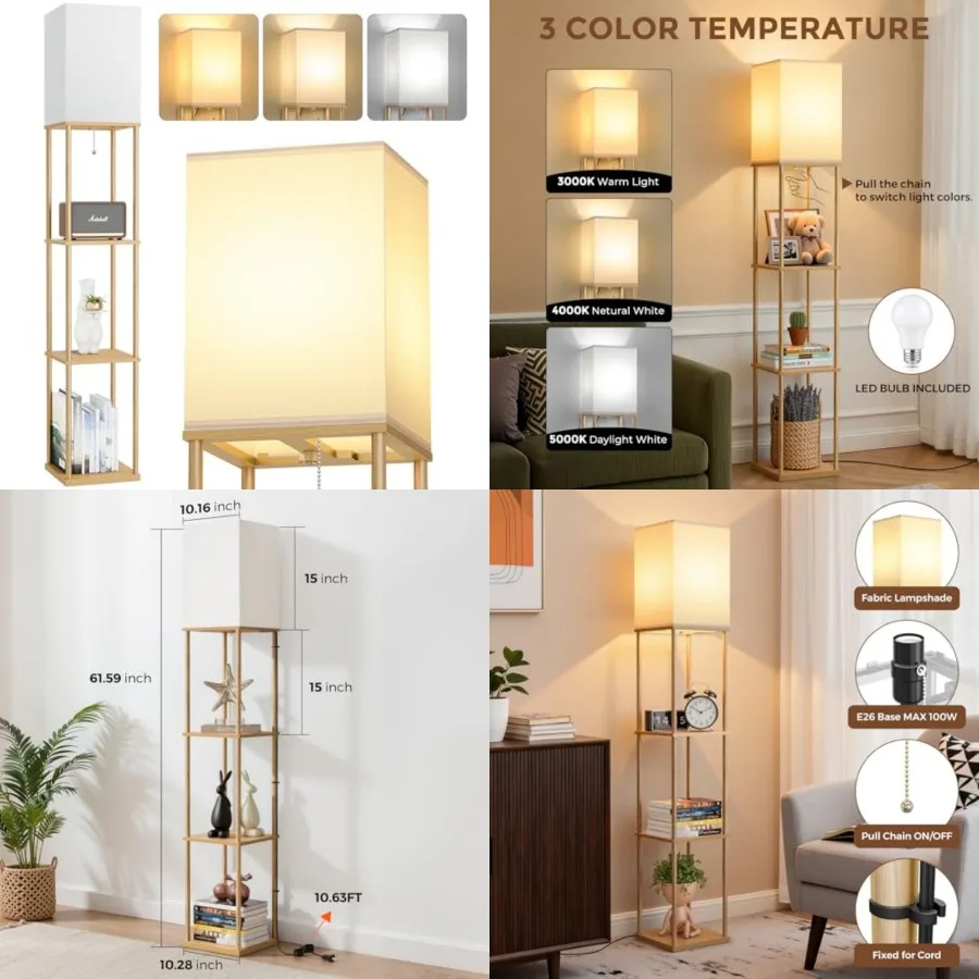 Floor Lamp with Shelves, 3-Tier Modern Square Bookshelf Floor Lamp, 3 Color Temperature Bulb Included, Floor Lamps for Living R
Floor Lamp with Shelves, 3-Tier Modern Square Bookshelf Floor Lamp, 3 Color Temperature Bulb Included, Floor Lamps for Living R