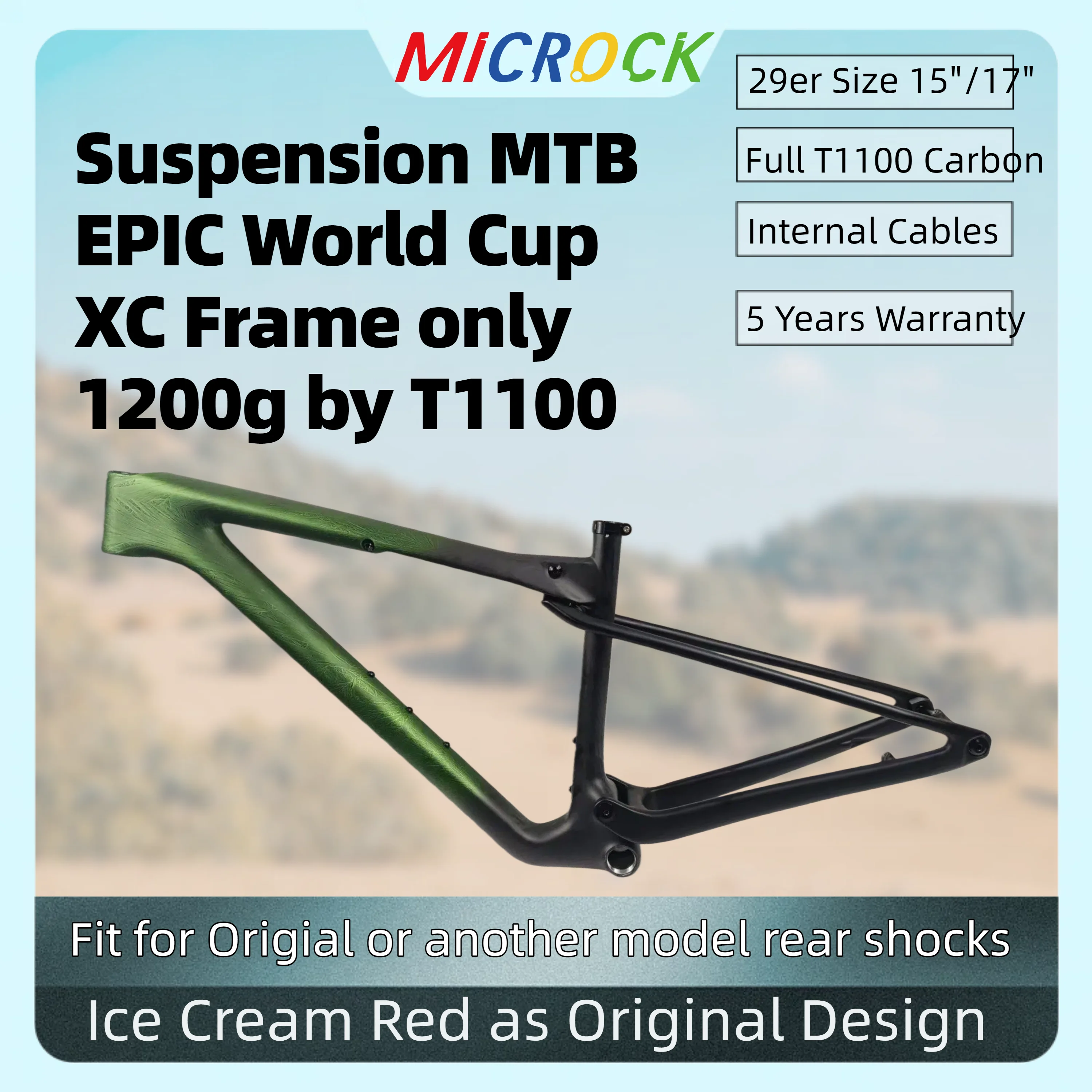 ICE GREEN OEM Color T1100 Full Carbon Fiber Suspension MTB Mountain Bike Frame EPIC WC XC Boost 148x1 UDH Hanger 29er 27.5er
ICE GREEN OEM Color T1100 Full Carbon Fiber Suspension MTB Mountain Bike Frame EPIC WC XC Boost 148x1 UDH Hanger 29er 27.5er