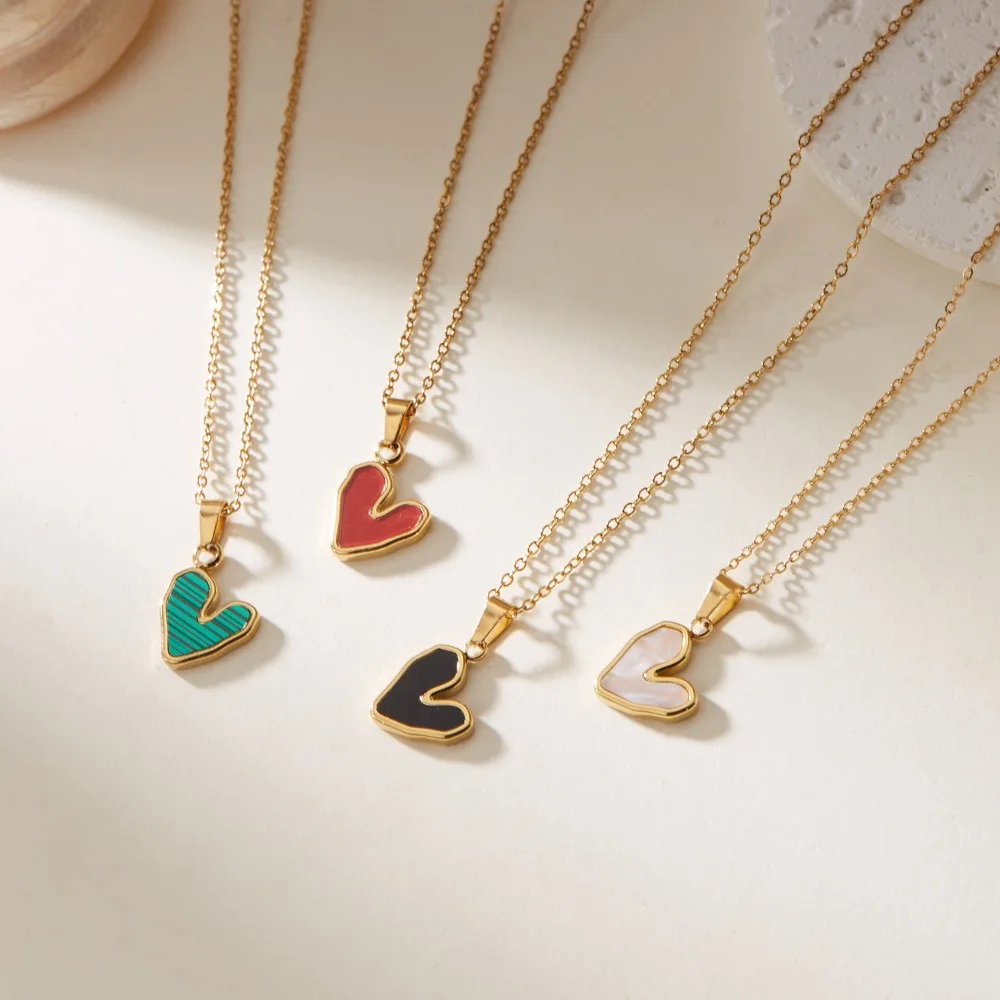 Dainty Multi Color Heart Pendant Necklace, Gold Plated Titanium Steel Simple Love Charm Choker Minimalist Daily Layering Jewelry
Dainty Multi Color Heart Pendant Necklace, Gold Plated Titanium Steel Simple Love Charm Choker Minimalist Daily Layering Jewelry