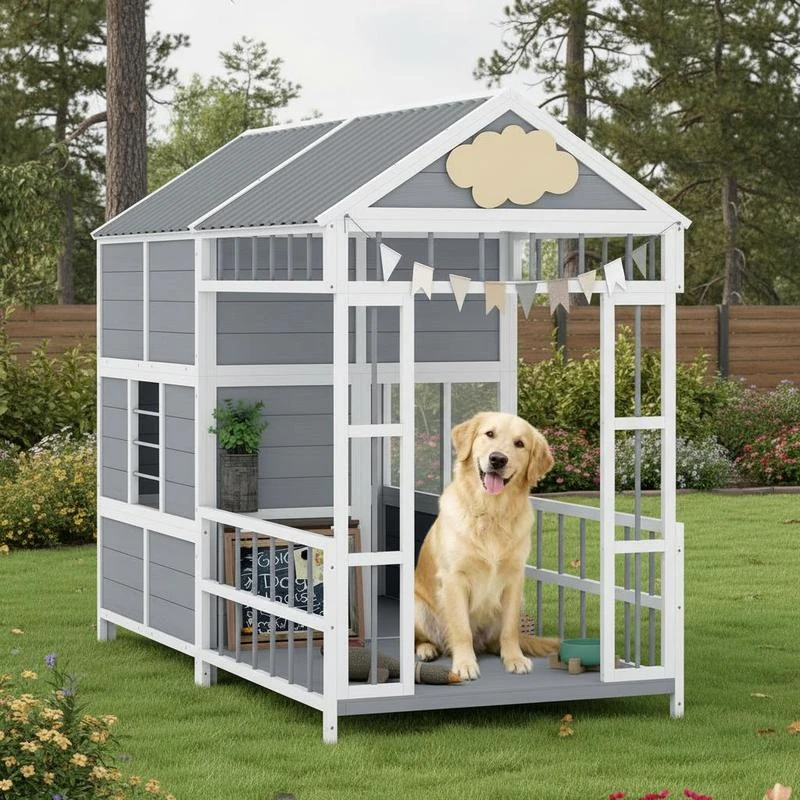 79"L Large Dog House Outdoor, Wooden Dog Kennel with Porch, Storage Cabinet,Weatherproof Roof, Windows
79"L Large Dog House Outdoor, Wooden Dog Kennel with Porch, Storage Cabinet,Weatherproof Roof, Windows