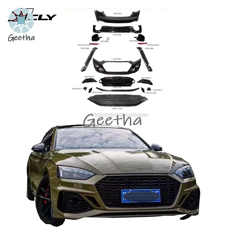 Высококачественный комплект кузова автомобильного бампера для Audi A5 2020-2023 модифицированный комплект кузова RS5, автомобильный бампер, передний и задний бампер, боковые юбки
Высококачественный комплект кузова автомобильного бампера для Audi A5 2020-2023 модифицированный комплект кузова RS5, автомобильный бампер, передний и задний бампер, боковые юбки
