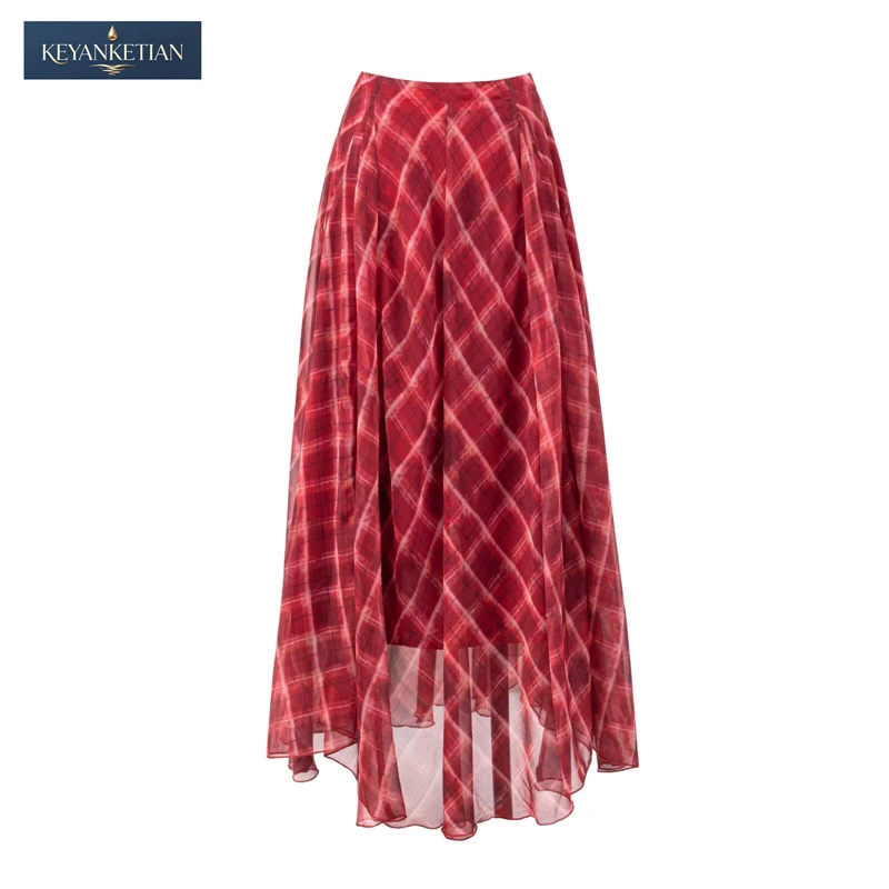 KEYANKETIAN 2026 Retro Bohemian Flowy Maxi Skirt High Waist Red Plaid Print, Asymmetrical Hem Chiffon Fabric A-line Skirt
KEYANKETIAN 2026 Retro Bohemian Flowy Maxi Skirt High Waist Red Plaid Print, Asymmetrical Hem Chiffon Fabric A-line Skirt