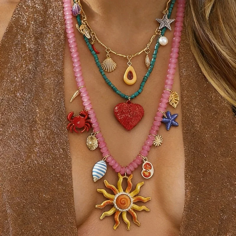 Boho Beach Layered Necklace Set Pink Beaded Sun Heart Starfish Shell Charm Necklaces for Women Summer Vacation
Boho Beach Layered Necklace Set Pink Beaded Sun Heart Starfish Shell Charm Necklaces for Women Summer Vacation