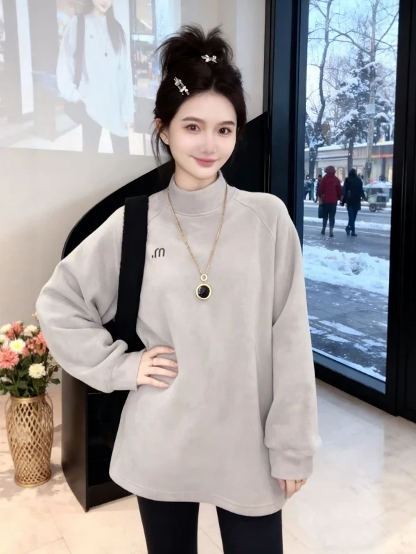 plus Size Women's Fce Lined Thiened Warm Sweatirt Spring Faion Loose Versatile Mid-Length Top High Collar Long Sve
plus Size Women's Fce Lined Thiened Warm Sweatirt Spring Faion Loose Versatile Mid-Length Top High Collar Long Sve