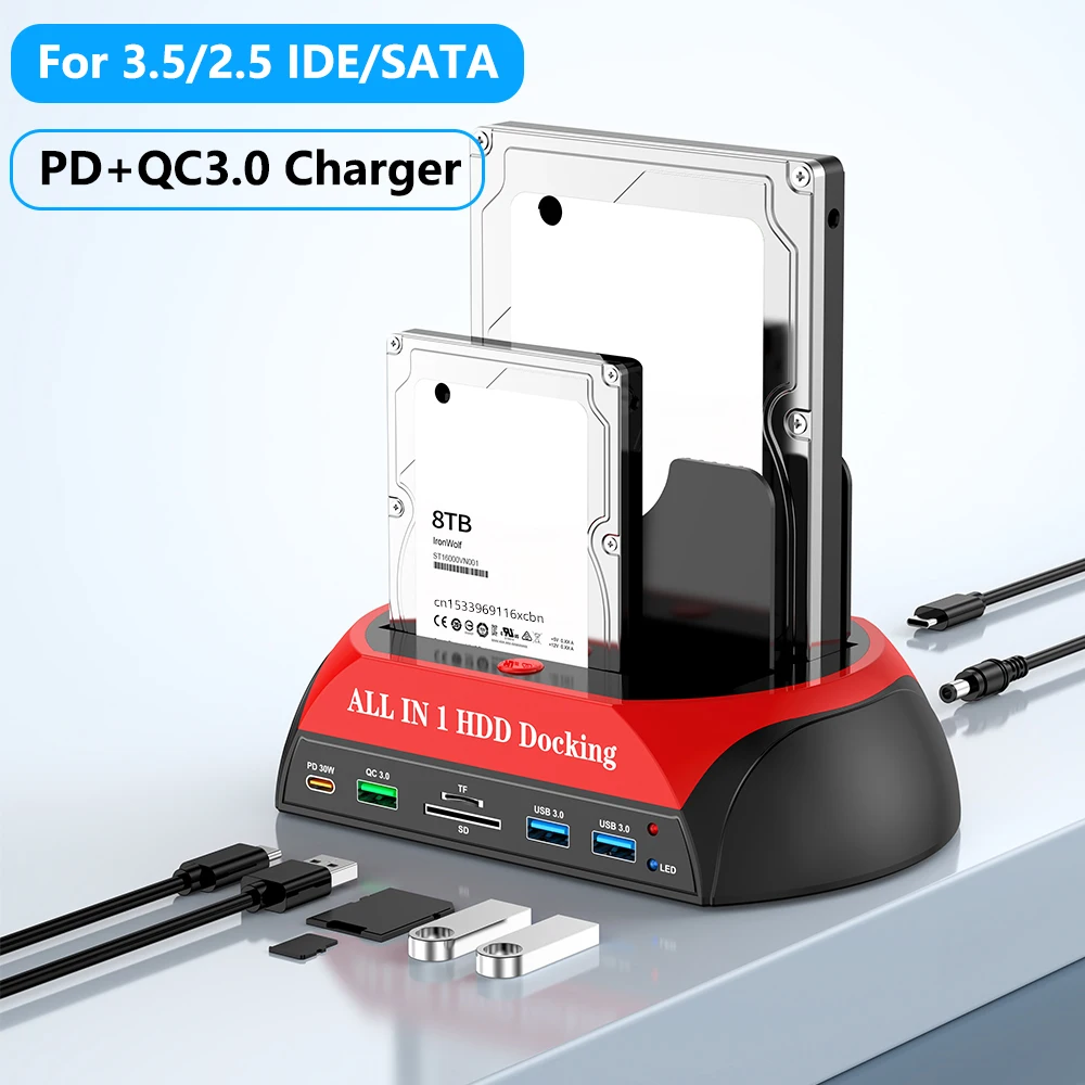 Eswirepro Dual Bay HDD Docking Station with PD QC Charging USB 3.0 to 2.5/3.5'' IDE SATA Hard Drive SSD HDD Enclosure
Eswirepro Dual Bay HDD Docking Station with PD QC Charging USB 3.0 to 2.5/3.5'' IDE SATA Hard Drive SSD HDD Enclosure