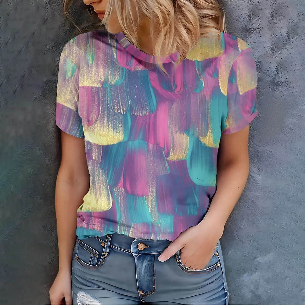 2025 Summer Women's Casual Simple Short sleeved Top Women's Personalized Fashion Multi color Art 3D Printed T-shirt Top
2025 Summer Women's Casual Simple Short sleeved Top Women's Personalized Fashion Multi color Art 3D Printed T-shirt Top