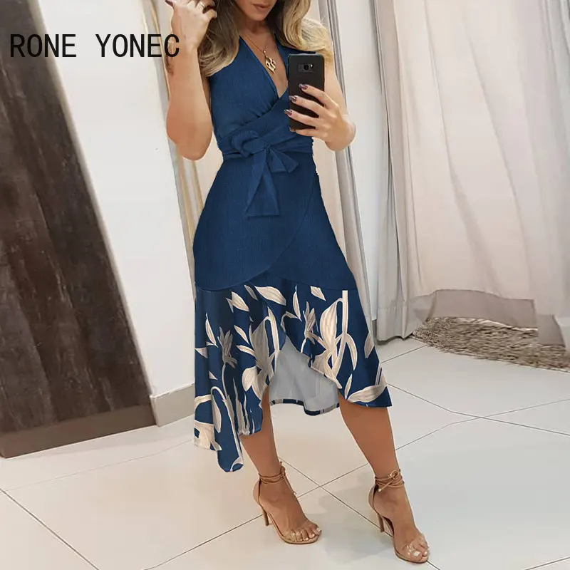 2023 Women Chic Deep V Neck Sleeveless Lace Up Silt Ruffle Hem Decor Midi Formal Party Dresses
2023 Women Chic Deep V Neck Sleeveless Lace Up Silt Ruffle Hem Decor Midi Formal Party Dresses