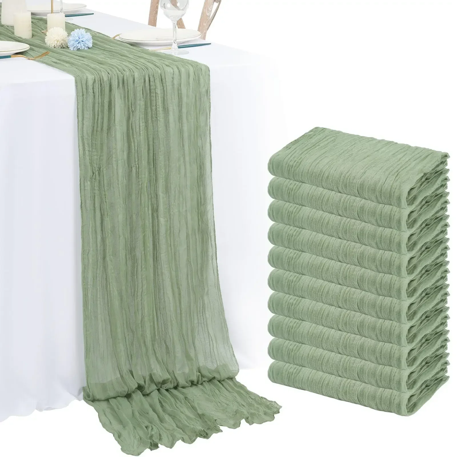 Set of 10 Gauze Wedding Table Runner 40x275cm Sage Green Semi-Sheer Cheesecloth Christmas Dining Party Arches Cake Table Decor
Set of 10 Gauze Wedding Table Runner 40x275cm Sage Green Semi-Sheer Cheesecloth Christmas Dining Party Arches Cake Table Decor