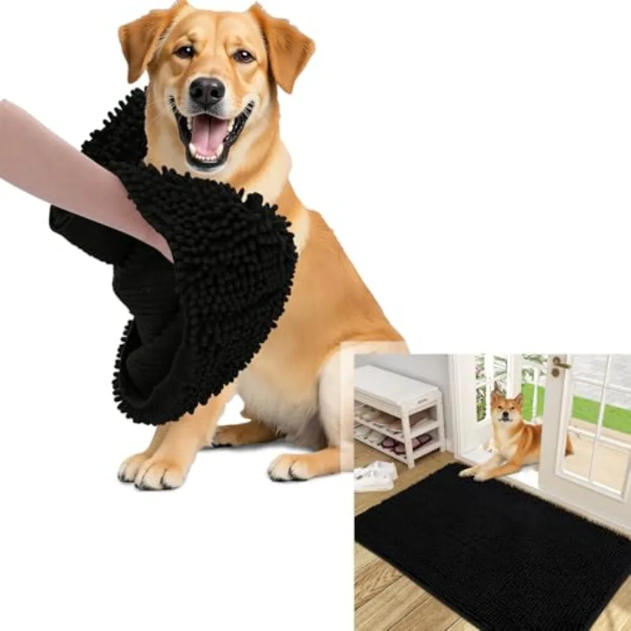 Chenille Dog Door Mat and Dog Bath Towel Doormat Size 50x30 in Black Pet Bath Towel Size 31x13 in Black 2 Item Bundle
Chenille Dog Door Mat and Dog Bath Towel Doormat Size 50x30 in Black Pet Bath Towel Size 31x13 in Black 2 Item Bundle