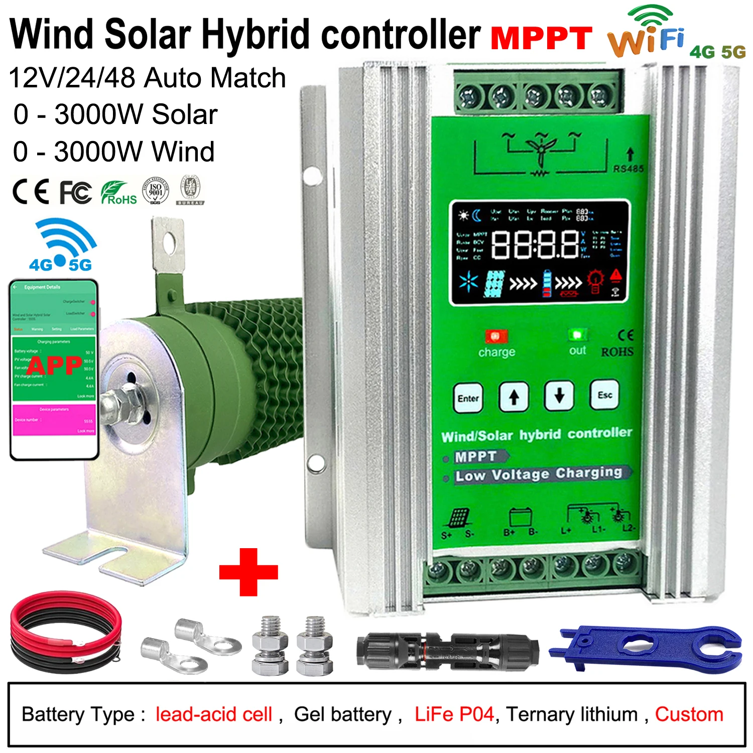 000W Hybrid Wind Solar Charge Booster Controller Real MPPT Board With Wifi Monitor Solar Panel Regulator Lifepo4 with Equalizer 
000W Hybrid Wind Solar Charge Booster Controller Real MPPT Board With Wifi Monitor Solar Panel Regulator Lifepo4 with Equalizer
