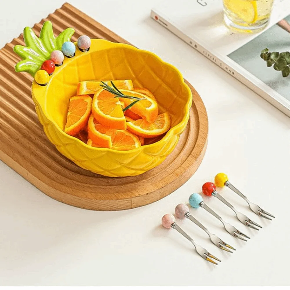 Pineapple Fruit Serving Plate Cream-Style with 5 Fruit Fork Salad Dessert Bowl Reusable Cartoon Ceramic Fruit Plate Home Use
Pineapple Fruit Serving Plate Cream-Style with 5 Fruit Fork Salad Dessert Bowl Reusable Cartoon Ceramic Fruit Plate Home Use