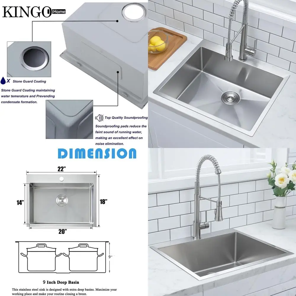 18 x 22 Stainless Steel Drop-In Single Bowl Kitchen Sink with Strainer for RV and Outdoor Use
18 x 22 Stainless Steel Drop-In Single Bowl Kitchen Sink with Strainer for RV and Outdoor Use