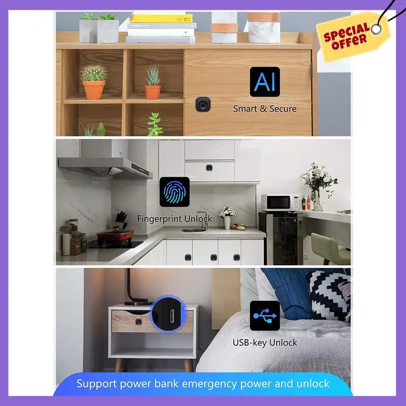 -A96Z Smart Biometric Cabinet Lock - Keyless File Drawer Wardrobe Lock For Home Office
-A96Z Smart Biometric Cabinet Lock - Keyless File Drawer Wardrobe Lock For Home Office