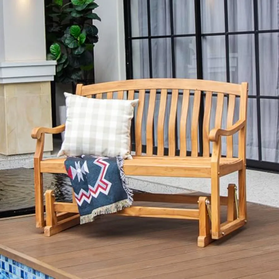 Outdoor teak wood glider bench for porch deck garden or backyard weather-resistant smooth gliding motion natural wood color
Outdoor teak wood glider bench for porch deck garden or backyard weather-resistant smooth gliding motion natural wood color